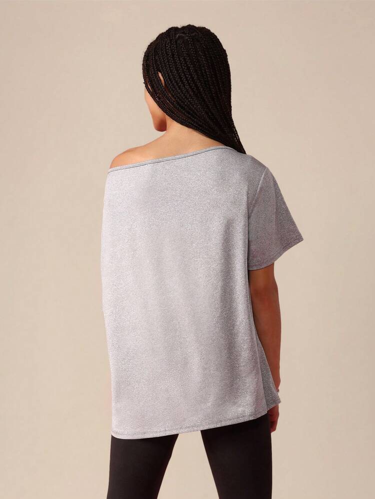 Off Shoulder Number Print Oversized Tee