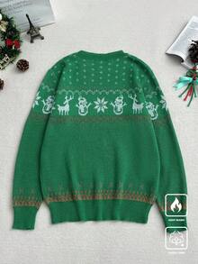 Manfinity Homme Men's Christmas Pattern Crew Neck Long Sleeve Sweater - Green - View 2