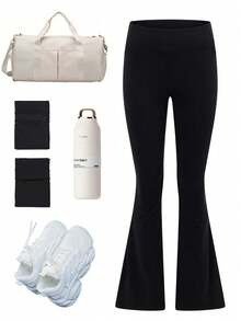 Easithlete High Waisted Flared Leg Athletic Pants With Side Pockets