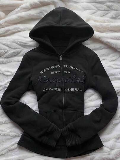 Glimmora Y2K Style Women Vintage Letter Graphic Print Sweatshirt, Fashionable Casual Hooded Sweatshirt Suitable For Autumn/Winter Daily Wear