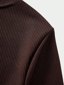 Sparklyn 2件套少女斜肩罗纹修身长袖上衣+直筒裤套装 - 咖啡棕 - 查看 3