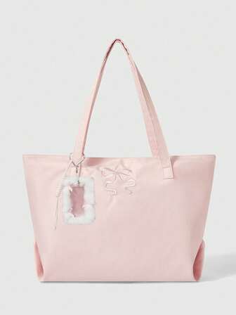 Kawaii Bolso de hombro de gran capacidad con bordado de lazo de patrón floral 84225, bolso de tela Oxford de moda, bolso de tela de moda con cremallera, monedero de lazo de moda para mujer, bolsos de tela para mujer, artículos esenciales para la universidad