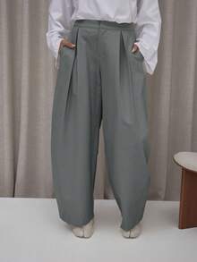 MUSERA 褶裥阔腿灯笼裤套装，优雅可爱性感街头风，适合夜间外出、派对、休闲夏季度假等场合。 - 灰色 - 查看 2