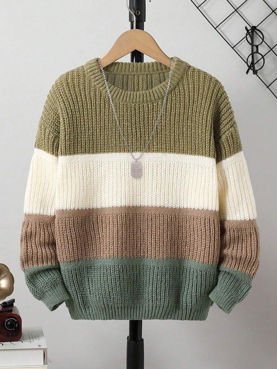 Oversized Crew Neck Raglan Sleeve Casual Countryside Style Pullover Sweater For Tween Boys Versatile & Stylish For Daily Wear, Vacation, School, Play, Gathering, Snowy Weather, Christmas, Autumn/Winter Boy Knitwear 8 Years Old Boy Knitwear Kids Big Sweater Sweater For Tweens Boy Color Block Sweater Boy Knitwear Pullover Winter Clothes Sweatshirts Tween Boys Sweatshirts Knitwear For Boys Long Sleeve Autumn Boys Knitwear For Kids Striped Knit Top Kids Toddler Boy Sweater Kids Jumper Kids Cardigan Sweater 8 Years Old Boy Knitwear Sweaters For Teen Boys Knit Sweater Sweater For Tweens Sweaters For Teen Boys Tween Clothes Sweater Multicolor Knit Sweater - Multicolor - View 1