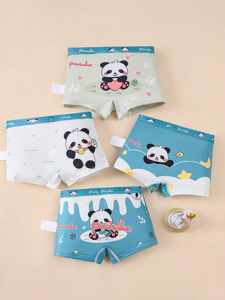 4条装 男童卡通熊猫印花平角内裤