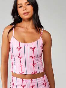 MISSGUIDED 女士蝴蝶结印花吊带圣诞睡衣套装 - 家居服短裤和上衣，舒适睡眠套装 - 彩色 - 查看 4