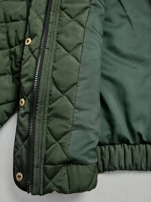 Franclia Chaqueta acolchada holgada de mujer en color verde militar con bloques de color, solapa, botones metálicos y cremallera, estilo casual de moda, hombros caídos, manga larga, puños elásticos, decoración de borde con bloques de color, bajo elástico, forrada, adecuada para capas, juegos de rol, salidas de Año Nuevo, primavera/otoño/invierno - Verde militar - Ver 8