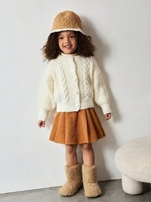 Maija Kids Girls Cropped Turtleneck Cable Knit Cardigan, Retro Loose Fit Knitted Sweater Jacket, Versatile For Autumn/Winter - Apricot - View 5