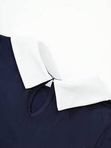 SHEIN ChillGRL 1 buah Gaun Streecool untuk Remaja Perempuan dengan Kerah Model Flare dan Blok Warna - Navy Blue - View 4