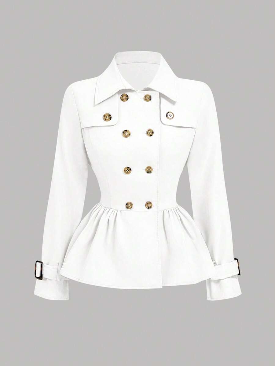 SHEIN MOD White Trench Coat With Collar, Long Sleeve, Cinched Waist & Flared Hem, Versatile Style, Waist-Cinching Trench Coat, Umbrella Hem, Khaki Trench Coatm Trench Coat Women, Teacher Outfits For Women In Fall/Winter - White - View 1