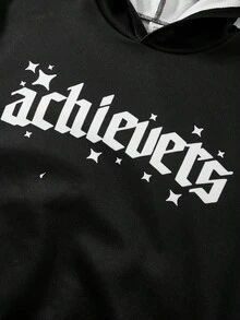 SHEIN 2件套/儿童休闲舒适字母印花连帽卫衣和运动裤针织套装，适合秋冬季街头和户外穿着，也适合生日派对、晚宴、演出、婚礼、洗礼、开幕式等日常穿着，适合上学、旅行、运动，尤其适合秋冬季节。 - 黑色 - 查看 5