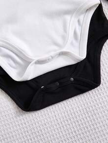 Cozy Pixies 2pcs Baby Boys Black & White High Neck Knit Soft Crew Neck Long Sleeve Bodysuit, Thermal Lined Thick Warm For Winter - Black and White - View 5