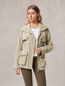 OutZeal Women Outdoor Jacket Hiking Camping Flap Pocket Hooded Outdoor Top Spring Fall - Khaki - View 11