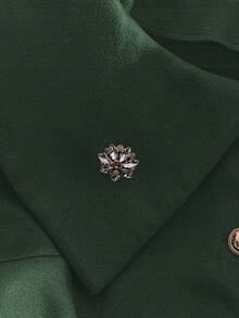 Lyxana Elegant Women's Overcoat With Decorative Floral Metal Buttons And Large Collar - Dark Green - View 4