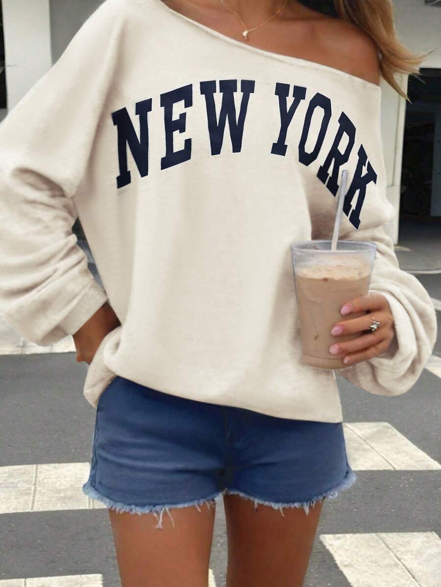 SHEIN 1pc Women's Open Shoulder Long Sleeve Solid Color Pullover Sweatshirt, Casual & Fashionable For Everyday Wear Graduation, Teachers For Women, Back To School Fall