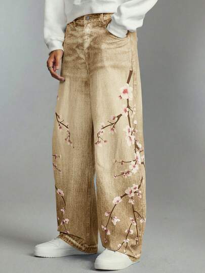 Street Life Men's Fashion Floral Loose Fit Casual Pocket Denim Jeans