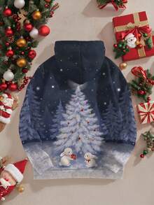 Manfinity Homme Moletom com Capuz Estampa de Natal Masculino, Top de Manga Longa