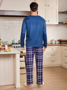 CoupledUp Valentine's Day Plaid Text Pattern Men's Loungewear Set, Winter Clothes - Multicolor - View 2