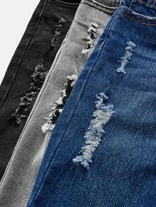 Set de 3 pantalones vaqueros elásticos ajustados de mezclilla azul marino, azul claro y gris para niños