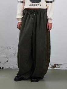 COUREZ 低腰宽松灯笼裤，侧边饰有滚边 / Y2K 风格外出穿搭 秋季女装 冬季女装 派对休闲运动健身 - 灰色 - 查看 2