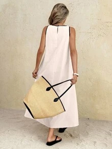 SHEIN Frenchy Women's Casual Loose Sleeveless Round Neck Long Dress Summer Casual Beach - Apricot - View 2