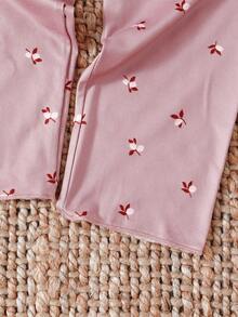 SHEIN 2 Stücke/Set Elegantes Mädchen Ditsy Blumen Rundhals Langarm Top und Hose, bequemer Pyjama Set - Pink - Übersicht 6