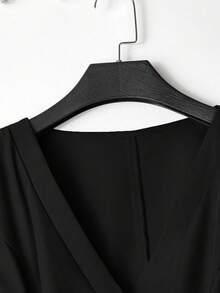Franclia Women's Elegant Commuter Solid Color Ruched Waist Wrap Shirt - Black - View 4