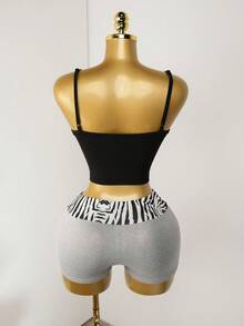 Zolique EZwear 豹紋和斑馬紋女士短褲套裝，夏季休閒、日常穿著、瑜珈褲 - 彩色 - 查看 2