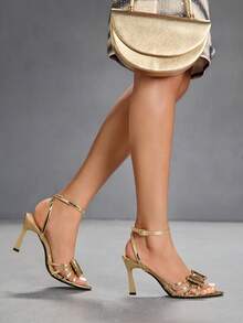CUCCOO SZL Women's Pointed Toe Bow Decor Fashion High Heel Sandals, Suitable For Daily Wear For Christmas - Gold - View 4