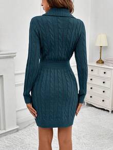 EMERY ROSE Women's Elegant Solid Color Fitted Knit Dress, Autumn/Winter - Teal Blue - View 2