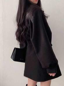 INAWLY 新款优雅时尚系带长袖女式夹克 - 黑色 - 查看 2