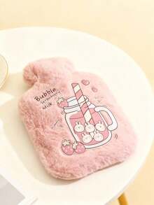 Joivida Pink Hot Water Bottle With Cover, Cute Cartoon PVC Filled Hot Water Bag With Soft Plush Cover, Back To School Supplies