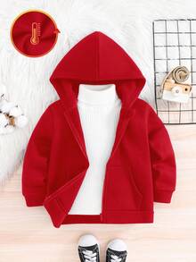 SHEIN 小男孩休闲夹克 Wtt 官方网站，男孩冬季外套，连帽拉链运动衫，学校，基本款上衣，冬季上衣，适合春季、夏季、秋季、冬季学校、花园、海滩、生日 - 紅色 - 查看 6