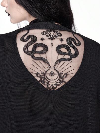 Gothic Floral & Snake Skin Print Mesh Patchwork Lightweight Cardigan For Women