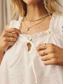 Aralina Sleepwear Women's Bow Embroidered A Line Babydoll Tie Front Sleep Mini Dress, Christmas And Valentine's Cute Pajamas - White - View 5