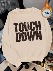 SHEIN LUNE Sweatshirt Wanita Modis dengan Motif Inggris, Bahu Longgar, dan Kerah Bulat - Hitam - View 4