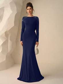 Coutiva Formal Evening Gown (Heavily Embellished) - Navy Blue - View 4