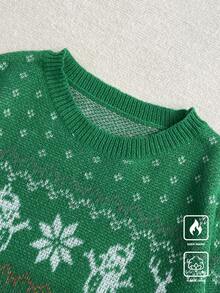 Manfinity Homme Men's Christmas Pattern Crew Neck Long Sleeve Sweater - Green - View 4
