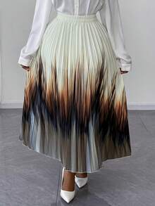 Maweii Plus Size Women Elegant Romantic Ombre Pleated Long Skirt, Suitable For Spring, Autumn And Winter - Multicolor - View 5