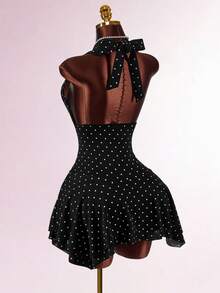 Amplova 女士露背迷你波点连衣裙，性感、前卫、简约、复古Y2K风格 - 彩色 - 查看 7