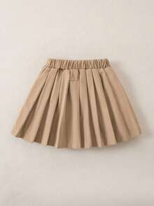 SHEIN Young Girl Vintage Plaid Fabric Pleated Skirt With Belt Plaid Skirt School Girl Skirt Girls School Uniform Skirt Brown Plaid Skirt,Fall&Winter,Halloween,Girl Fall Clothes,Girl Fall Tops,Mon And Daughter Matching ,New Fall Fashion,Sister And Me - Khaki - View 3