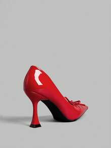 Ontre Simple Solid Color Pointed Toe Casual Commute Versatile Women High Heel Pumps - Burgundy - View 3