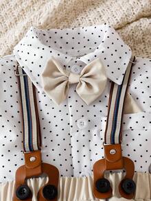 SHEIN Set 2 buc cămașă cu mânecă lungă și pantaloni cu pieptăn pentru bebeluși băieți, cu buline