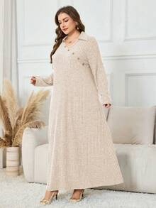 Lacomfia Elegantes Lässig Einfarbiges Kleid in Große Größen