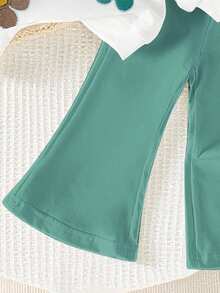 SHEIN 一套女婴休闲可爱碎花印花圆领卫衣和喇叭裤套装，秋冬季 - 彩色 - 查看 4