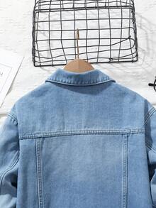 Sparklyn Tween Girls Denim Jeans, New Winter Collection, Mid-Blue Denim Color, Casual Collegiate Style, Girls Denim Jacket, 3D Floral Embroidery, Fitted Silhouette, Comfortable Cotton Denim, Suitable For Everyday Wear, School And Commute