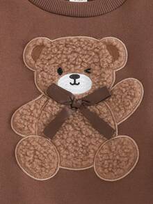 Cozy Pixies Vestido de manga larga con cuello redondo, suave y de punto, con estampado de oso de dibujos animados para bebé niña - Marrón - Ver 5