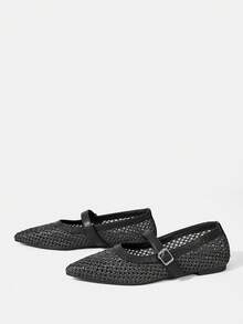 Styleloop Women's Pointed Toe Flat Woven Fabric Casual Shoes, Coffee Brown, Comfortable For Daily, Party, Beach, Lace-Up Design - Black - View 2