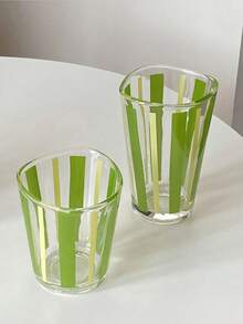 Joivida 1pc Self-Made Retro Fresh Style INS Glass Cup, Green Striped Asymmetrical Water Cup & Milk Cup, Niche And Minimalist,Christmas, Valentine's Day Ramadan Festival - Green - View 7
