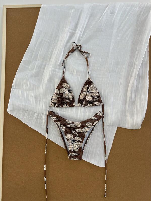 Swim Mod Women's Random Print Spaghetti Strap Two Pieces Bikini Swimsuit, Summer Beach Vacation Outfits